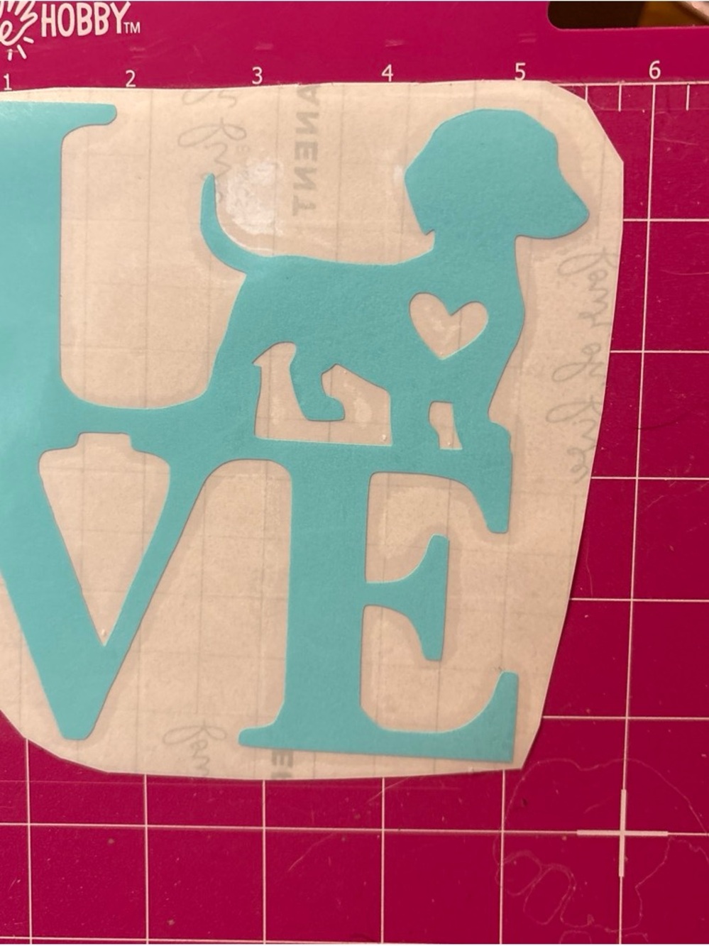 Aqua Blue Dog Love Vinyl Sticker Decal